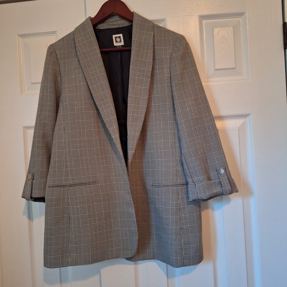 Anne Klein Women's Black and White Plaid Blazer